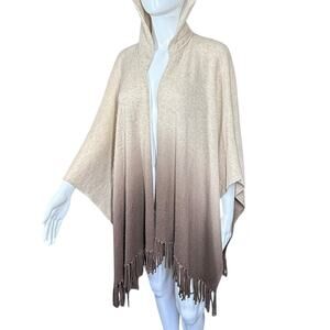 Minnie Rose Ombré Cashmere Fringe Hooded Shawl Poncho
